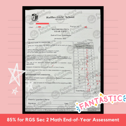 exam results - 85% for RGS Sec 2 Math End-of-Year Assessment